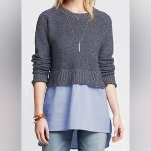 Banana Republic Layered Crew Neck Sweater Top False Bottom Sz M Gray-blue